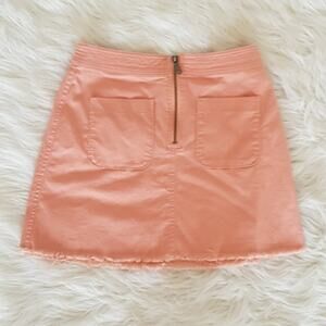 Madewell A Line Zip Blush Pink Frayed Hem Denim Mini Skirt Size 4